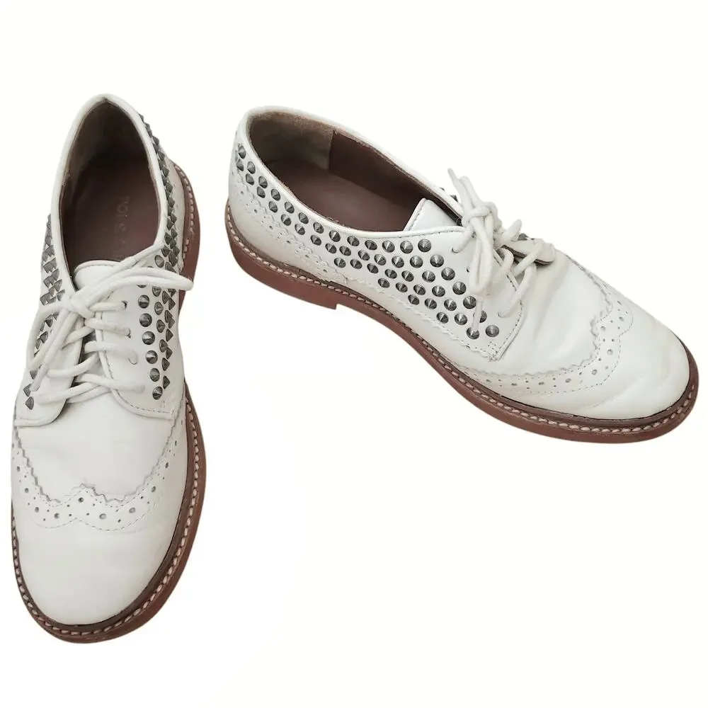 POUR LA VICTOIRE Mayah lace up oxfords wingtips white leather brogues shoes 7.5